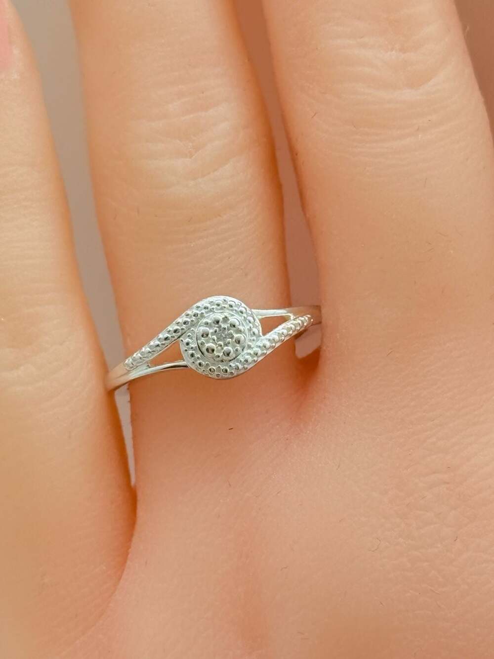 Diamond Accent Multi-Stone Halo Bypass Promise Ring in Sterling Silver